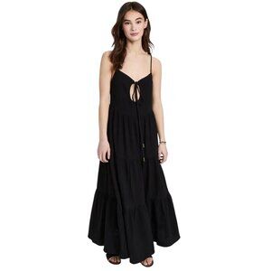 Charlie Holiday Small Black Spaghetti Strap Maxi Dress Tiered Crinkle Cotton